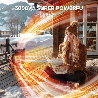 Керамічний вентилятор-обігрівач з пультом дистанційного керування, електричний обігрівач потужністю 2000 Вт з цифровим термостатом, 24-годинний таймер, 3 режими нагріву, швидкий нагрів, вуличний променевий обігрівач, підходить для патіо, гаражів, будівель