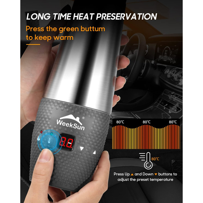 Чайник для автомобіля 12v, з контролем температури для кемпінгу, нержавіюча сталь всередині, швидке закипання, автоматичне відключ