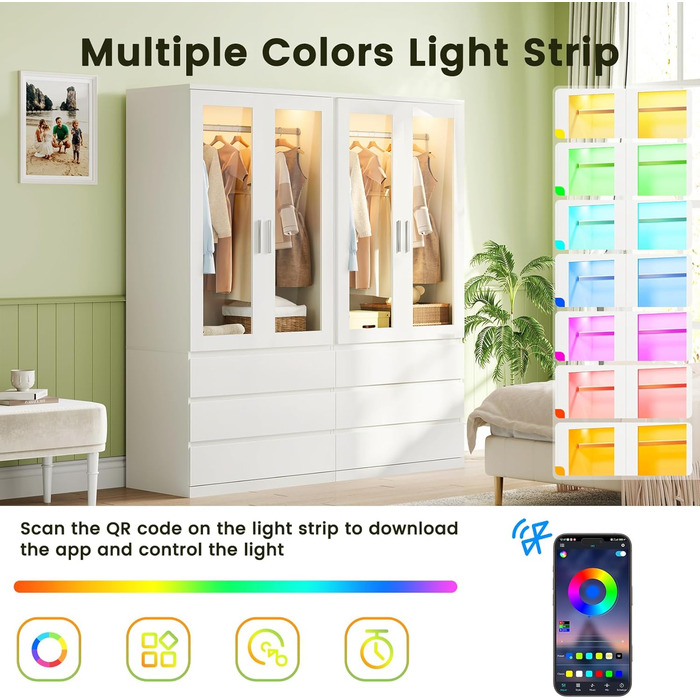 Дводверна шафа Dripex, маленька шафа з однією рейкою для одягу та 3 шухлядами 80 x 48 x 180 см Біла, мінімалістична гардеробна-шафа для спальні, дводверна 80 x 48 x 180 см