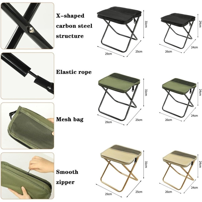 Портативний стілець для альпінізму та походів, складний стілець-рюкзак, маленький складний стілець, витримує до 150 кг, вуличний складний стілець із блискавкою для подорожей, кемпінгу, риболовлі (чорний, L) Великий чорний
