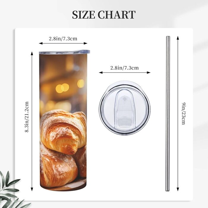 Кухоль з прямою трубочкою, 590 мл, дизайн пекарні, друкований, дорожній кухоль, підходить для кемпінгу, офісу та дому.