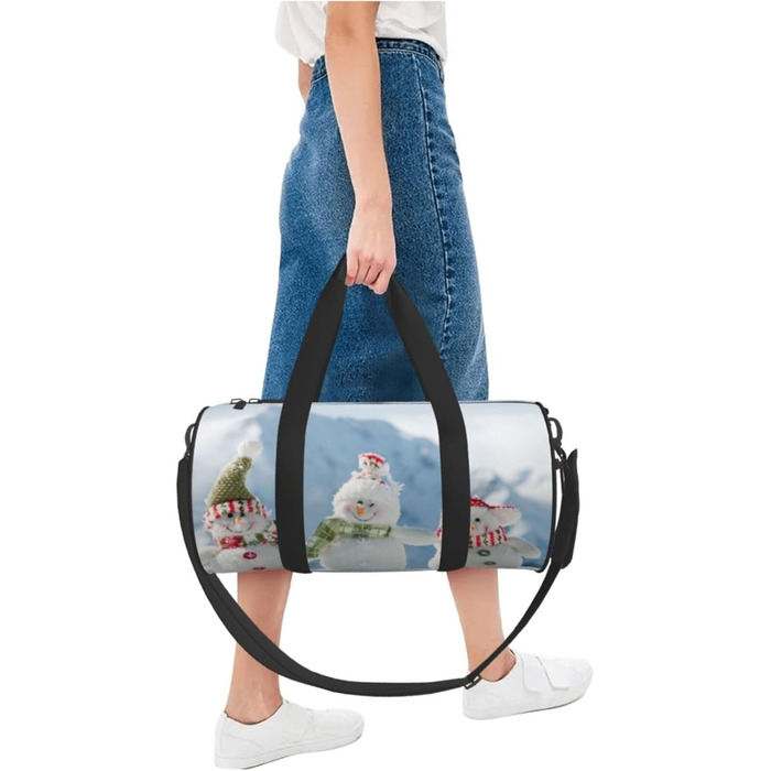 Спортивна сумка, дорожня сумка, зимовий принт Сніговик, сумка для ночівлі, чорна, універсальний розмір, сумка для подорожей