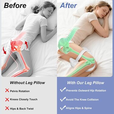 Подушка для колін, ергономічна подушка для сну на боці, подушка для колін з піни з ефектом пам&39яті, ортопедична подушка для колін для підтримки ніг, колін, стегон, спини та вагітності, знімна та пральна, біла з ремінцем