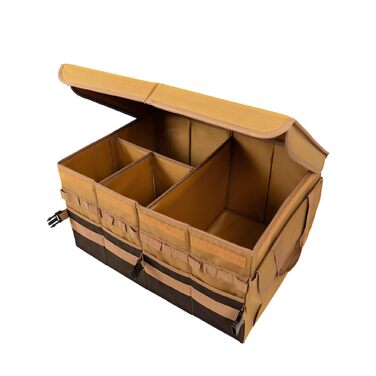 Органайзер для багажника, похідний, для перевезення вантажу та інструментів, посуду для кемпінгу, коробка, коричневий, великий, 600D водонепроникний Oxford поліестер, 4 відділення з ручкою