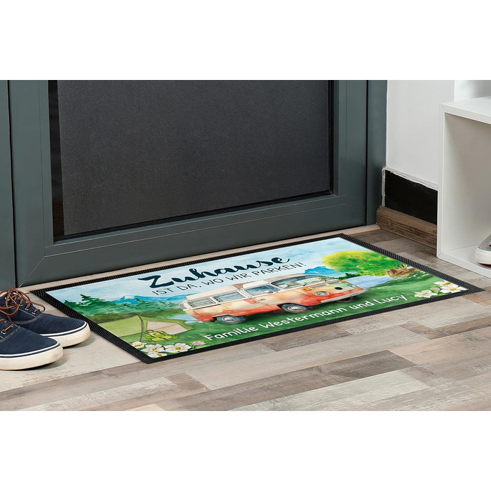 Килимок для кемпінгу True Statements 50x35 см Дім там, де ми паркуємося персоналізований вашим бажаним текстом та 14 караванів - для використання в приміщенні та на вулиці - кемпінг, автофургон або караван 35 x 50 см (прямокутний)