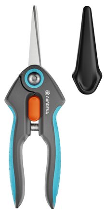 Секатор для точного збору трав, ягід та квітів з нержавіючої сталі, лезо 47 мм, ергономічна ручка, з захисним ковпачком (12212-20). Універсальний, 15.91 см x 1.95 см, ширина захвату 47 мм