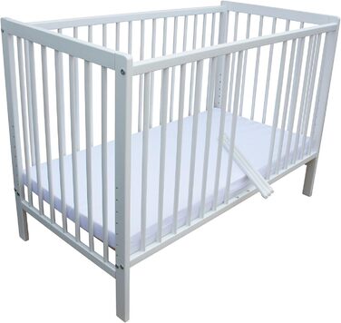 Дитяче ліжко - тумбочка - ліжко-трансформер 120x60 см з ременем, колесами та матрацом (біле з матрацом)