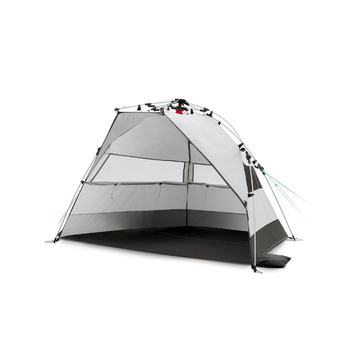 Пляжний навіс qeedo Quick Bay із захистом від ультрафіолету (UV80) для 2 осіб, включаючи сумку на колесах, пластикові кілочки та відтяжки - захист від сонця для сімей, дітей, немовлят або собак - Sandgrey Light Sand