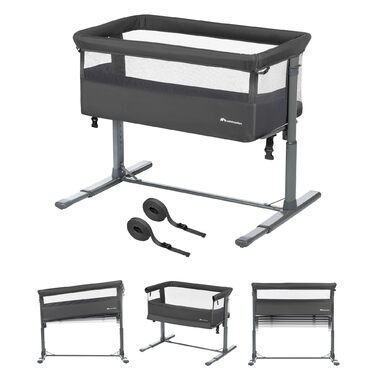 Ліжечко-тумбочка для малюків від народження до 6 місяців (0-9 кг), складне ліжечко-тумбочка, 5 регульованих рівнів висоти, регульований матрац, колір мінерального графіту Zina, колір мінерального графіту