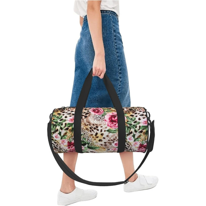 Спортивна сумка для подорожей, з принтом тигра та леопарда, троянди та квіти, чорна, універсальний розмір