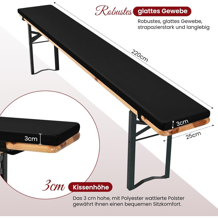 Набір Pesonlook з 2 пивних лавок для пивного намету Набір лавок на блискавці 220x25x3см Мийні пивні лавки Оббивка для пивного столу та набору наметів для вечірки (чорний, водовідштовхувальний) Чорний 2Pack-220503см