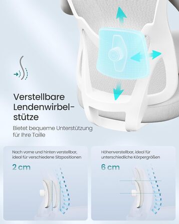 Ергономічне офісне крісло SONGMICS, стілець для роботи, комп&39ютерне крісло, регульований поперековий відділ та підголівник, вантажопідйомність до 150 кг, регульована висота, колір &quotголубий сірий&quot OBN066GD01