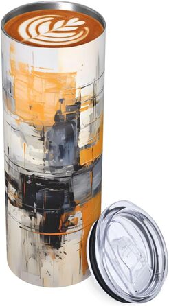 Кухоль з прямою трубочкою, 590 мл, сіро-жовтий, абстрактний художній дизайн, дорожній кухоль з принтом, підходить для кемпінгу, офісу та дому