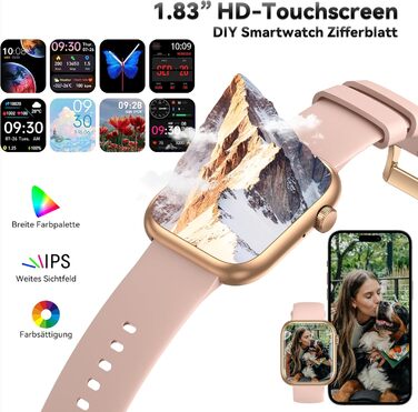 Розумний годинник для чоловіків та жінок, 1,83-дюймовий HD фітнес-трекер з крокоміром/монітором артеріального тиску/монітором серцевого ритму/функцією телефону, трекер сну, 120 спортивних режимів, водонепроникний фітнес- та спортивний годинник IP68 для iP