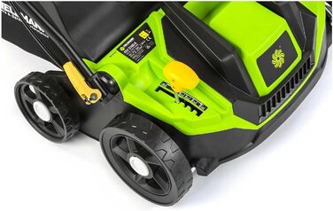 Електричний аератор та граблі 2-в-1, 1300 Вт, ширина захоплення 320 мм, 40-літровий контейнер, регульована ручка, глибина аерації -12 до 10 мм, 2 змінні циліндри