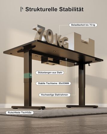 Стіл Homall з регульованою висотою 160x80 см з портом зарядки USB-A, електричний стіл з лотком для кабелів, стіл для роботи стоячи з 3 функціями пам&39яті, комп&39ютерний стіл чорного кольору 160x80см чорний