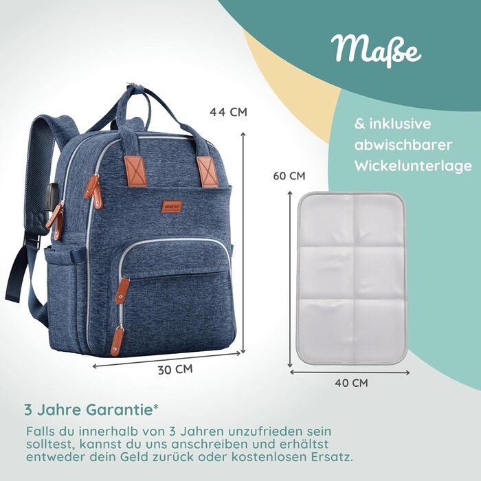 Велика пеленальна сумка-рюкзак з пеленальним килимком - З місцем для зберігання та кишенями - Вологе та ізольоване відділення - Шк