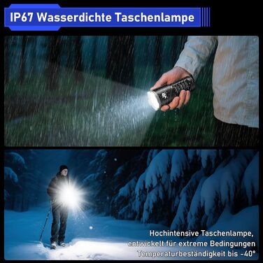 Акумуляторний світлодіодний ліхтарик JAY-PARK, 500 000 люменів з акумулятором 10800 мАг та РК-індикатором рівня заряду, надзвичайно яскравий, 5 режимів освітлення, масштабування, потужний, водонепроникний ліхтарик IPX7 для кемпінгу, походів, матово-чорний