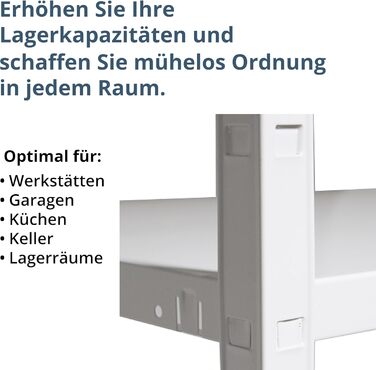 Система полиць SCHULTE з 5 полицями PowerMAX, вантажопідйомність 65 кг, 190x100x40 см (ВxШxГ), білий, полиця для зберігання, полиця для майстерні, полиця для підвалу, полиця для гаража, металева полиця