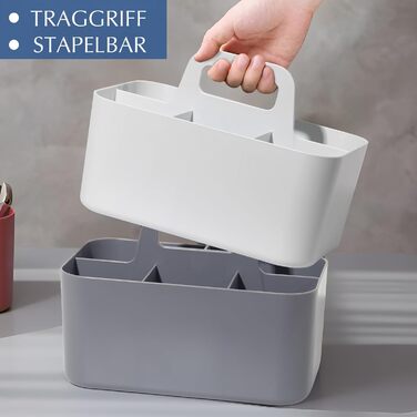 Кошик-органайзер з ручкою, 24x15x11 см, пластиковий кошик, кошик для прибирання, кошик для рукоділля, кошик для столу, місце для зберігання ручок, для ванної кімнати, для туалетного столика, для приладдя для рукоділля, для швейного приладдя (білий) Білий-