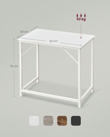 Стіл VASAGLE, комп&39ютерний стіл, офісний стіл, 80 x 50 x 76 см, для кабінету, спальні, вітальні, кленовий білий-хмарно білий LWD038W44V1 80 x 50 см кленовий білий хмарно білий