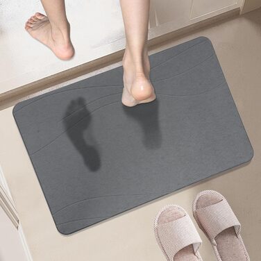 Килимок для ванни з каменю, діатомовий килимок для душу, швидковисихаючий килимок для душу, нековзний, абсорбуючий килимок для ванної кімнати, для підлоги у ванній кімнаті, кухонних стільниць, посуду, рослин або домашніх тварин, темно-сірий