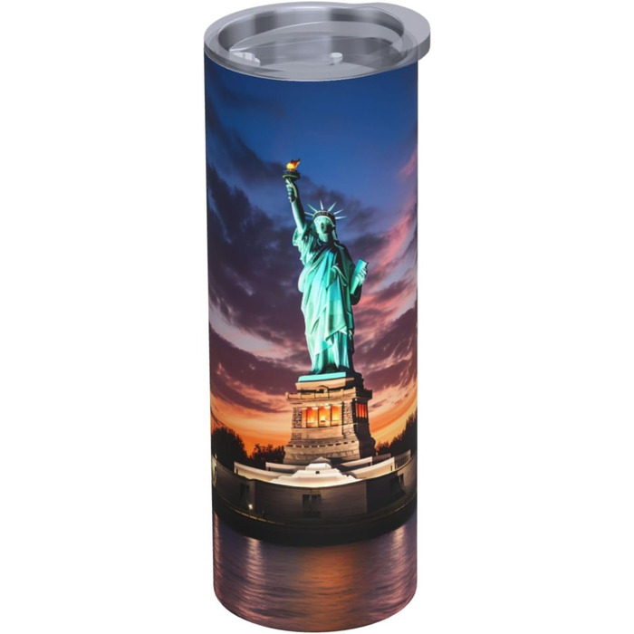 Кухоль з прямою трубочкою, 590 мл, Статуя Свободи, США, друкований, дорожній кухоль, підходить для кемпінгу, офісу та дому
