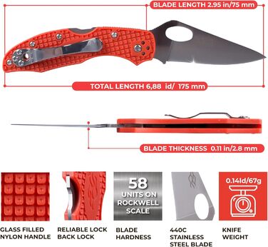 Кишеньковий складаний ніж зі сталі 440C лезо 75 мм нековзна ручка з кліпсою Кемпінг Полювання Риболовля Відкритий EDC ніж 175 мм 6