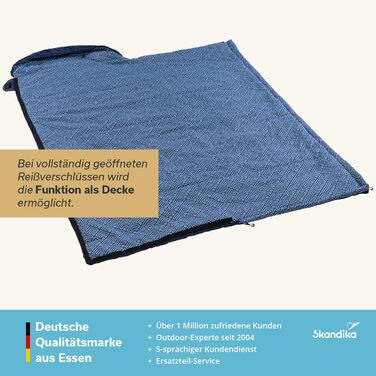 Дитячий спальний мішок Skandika Dundee Junior Дитячий спальний мішок для кемпінгу на природі, підкладка з бавовняної фланелі, затишний м&39який, водовідштовхувальний, діапазон комфорту від 13 до 3C, 175 x 70 см, індиго