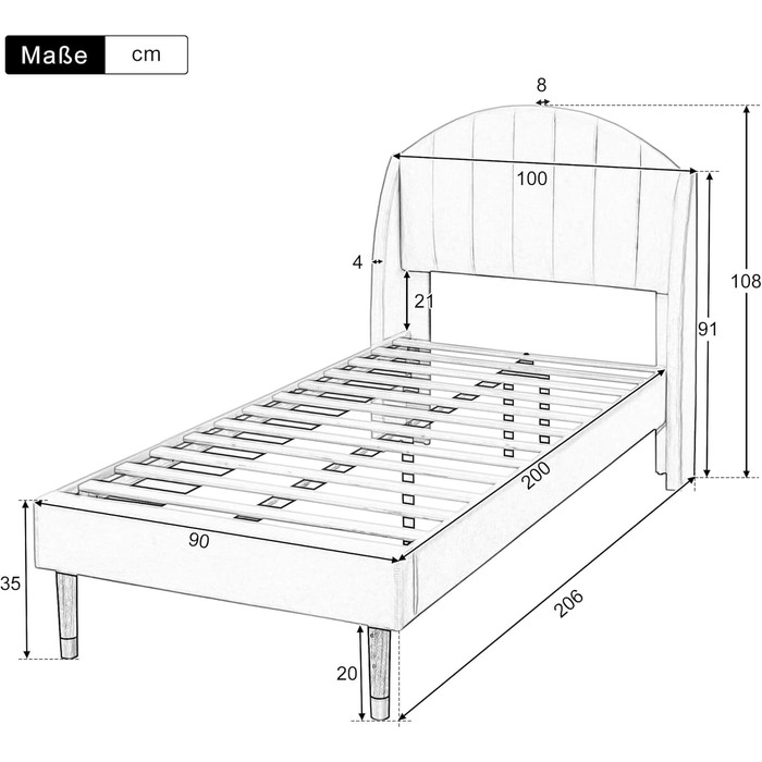 Односпальне ліжко HYUB з м&39якою поверхнею 90x200 см з рейковою основою та каркасом, ліжко з місцем для зберігання речей, дитяче ліжко з узголів&39ям, дерев&39яна рейкова опора, оксамитове континентальне ліжко, місце для зберігання речей під ліжком, без 