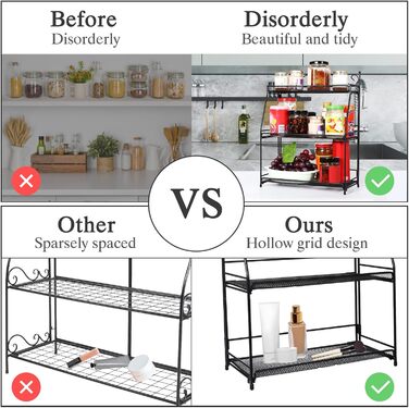 Стійка для спецій Uten, 3-рівнева металева кухонна полиця, складна та міцна, для стільниці, кухні, ванної кімнати, чорного кольору