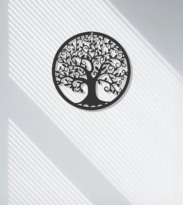 Металеве дерево життя прикраса стіни силует мистецтво для подарунка критий відкритий сад будинок прикраса (чорний, 28x28см)