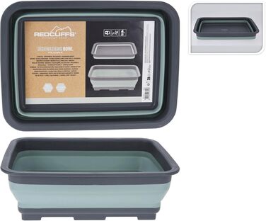 Миска для миття посуду Redcliffs 37x27x12 см 8 л Пластикова складна прямокутна - Складана миска для кемпінгу - Компактна миска - Кемпінгова миска - Сіро-зелена