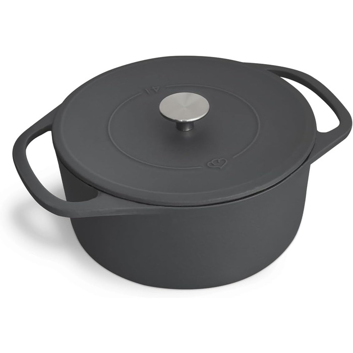 Кокотниця з кришкою - чавунна каструля-жаровня для запіканки індукційна - 24 см кругла, 4 л - сіра. 24 см сіра
