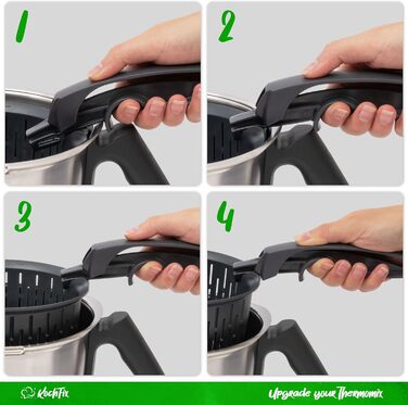 НОВИНКА Ручка KochFix для кулінарної вставки Thermomix/кошика для приготування їжі - Підходить для TM5, TM6, TM31 - Інноваційна ручка щипців для надійної фіксації при знятті - Проста експлуатація - Аксесуари виготовлені в Німеччині