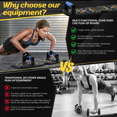 Дошка для віджимань 24-в-1 з ручками для віджимань, 2 натяжні мотузки, 20 клейких подушечок, сумка, паралелети, вантажопідйомність 150 кг, домашнє фітнес-обладнання