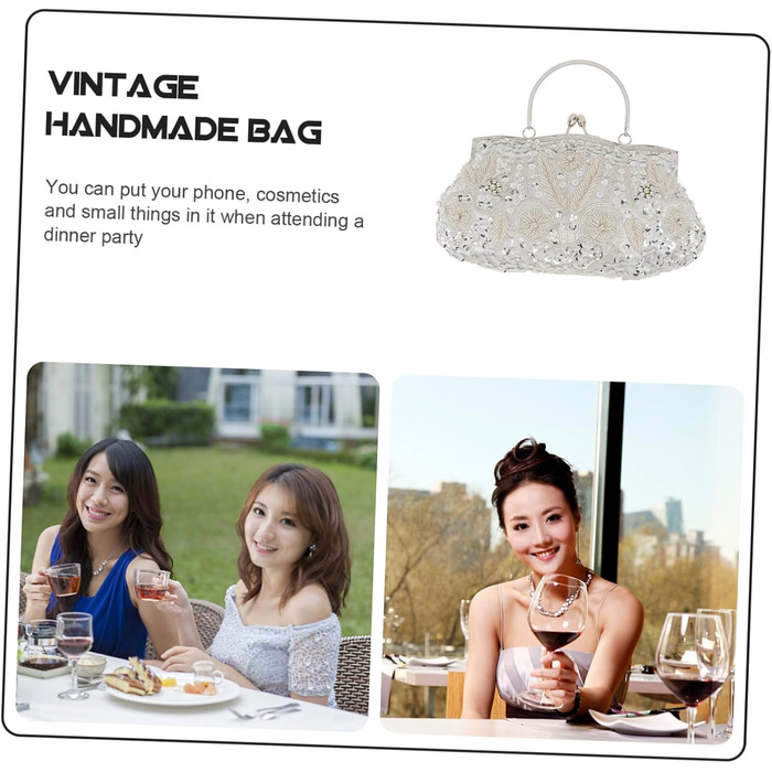 Вечірня сумочка-клатч з перлами, ручної роботи, багатоколірна, срібляста