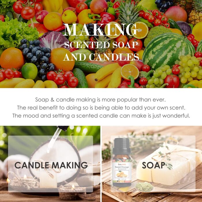 Набір ефірних олій SALKING, 12x10 мл 100 органічна ароматична олія для дифузора, журавлина, персик, полуниця, кавун, інжир, кокос, грейпфрут, лайм, ананас, манго, солодкий апельсин, маракуйя