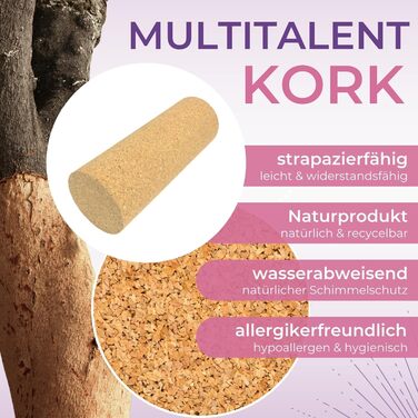 Ролик для фасцій EMMAfit Cork Нековзний корковий ролик для тригерних точок та напруження Невеликий ролик для фасцій з натурального корка Гігієнічний та екологічно чистий Міцний ролик для масажу фасцій 30 x 10 см