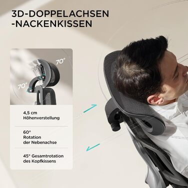 Ергономічне офісне крісло Hbada E3 Air з 3-зонною динамічною поперековою підтримкою, робоче крісло з 3D-регульованим підголівником, 3D-регульованими підлокітниками, чорне E3 Air