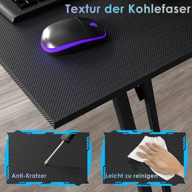 Ігровий стіл UISEBRT L-подібної форми 120 x 120 см з підставкою для монітора, ергономічний великий комп&39ютерний стіл з вуглецевого волокна, кутовий стіл для домашнього офісу - чорний