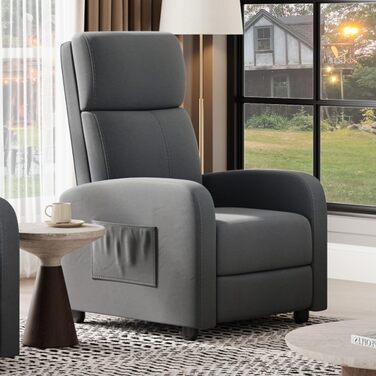 Крісло для відпочинку GarveeHome, крісло для телевізора, реклайнер, крісло для відпочинку з функцією відкидання, м&39яке крісло, лляне, регульоване, одномісне реклайнер, вітальня, спальня, домашній кінотеатр (сірий2)