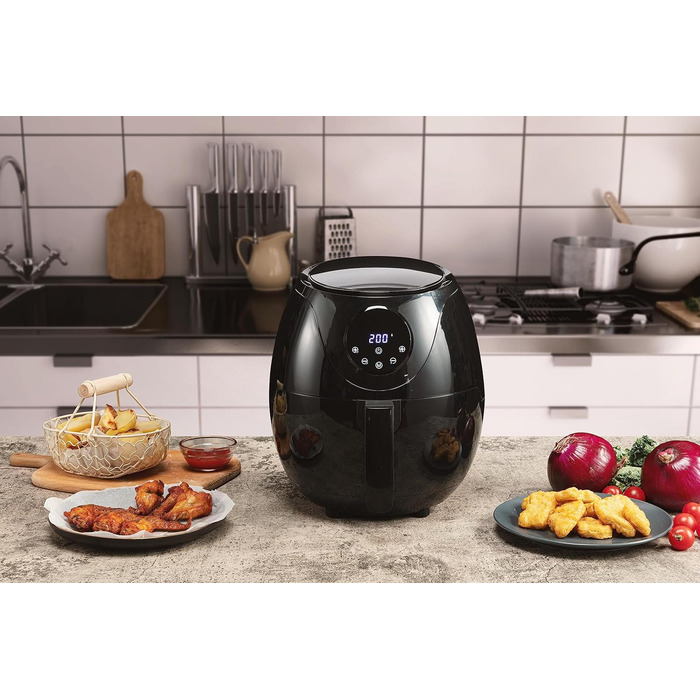 Аерофритюрниця 3 л - 3 в 1 Аерофритюрниця XL - Фритюрниця без олії - Фритюрниця з цифровим світлодіодним сенсорним екраном і 6 програмами - середня 1200 Вт