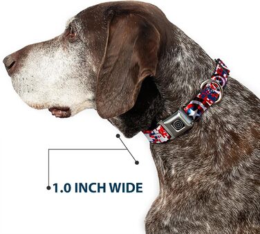 Нашийник для собак Капітан Америка, цифровий камуфляж, синьо-біло-червоний, з застібкою типу автомобільний ремінь, ширина 2,5 см, розмір S (22,9-38,1 см)