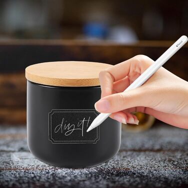 Набір з 4 керамічних контейнерів для зберігання, керамічна банка 260 мл з кришкою, наклейкою та силіконовим кільцем, чорна цукорниця для спецій, цукру, кави