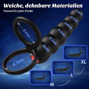 Подвійний вібруючий стимулятор для пар DRAGOSTI, для анальної і вагінальної стимуляції, з ерекційним кільцем, силікон