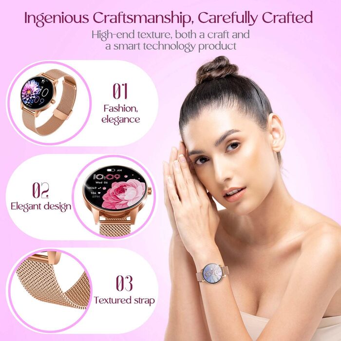 Жіночий смарт-годинник із функцією Bluetooth для телефону, спортивний годинник 1,27-дюймовий HD-сенсорний смарт-годинник із монітором серцевого ритму, монітором менструального циклу, монітором сну, понад 100 спортивними режимами, фітнес-годинник, водонепр