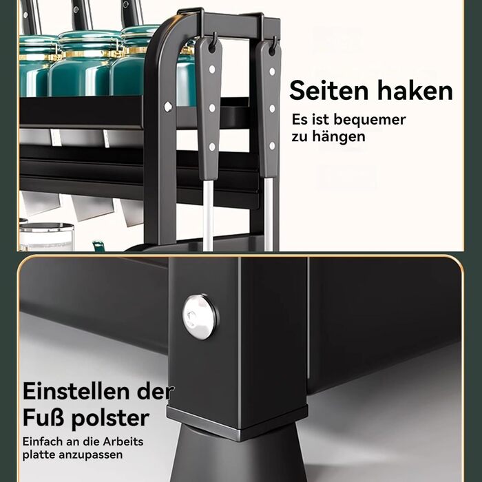 Постійна полиця для спецій з 3 ярусами, підставка для спецій з нержавіючої сталі, органайзер для спецій великої місткості, чорна кухонна полиця, для зберігання на кухонній стільниці, 3 яруси, стояча, чорний колір