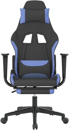 Геймерське крісло з підставкою для ніг, чорно-синя тканина, регульована спинка та висота, поворот на 360 градусів, повітропроникний чохол, міцний металевий каркас, ергономічний дизайн, 37 x 45 см (Ш x Г), чорно-синій