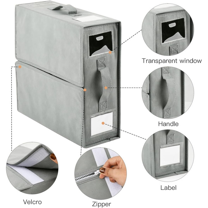 Органайзер для постільної білизни, для шафи, 6 предметів, складна коробка для зберігання з прозорим віконцем, етикеткою та блискавкою, органайзер для ковдр, простирадл та одягу